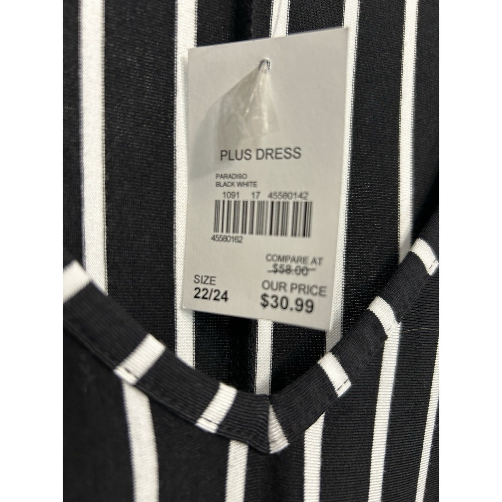 Cato Stretch Shift Dress Womens Size 22/24W Black White Stripe Cap Sleeve NWT - Picture 8 of 12